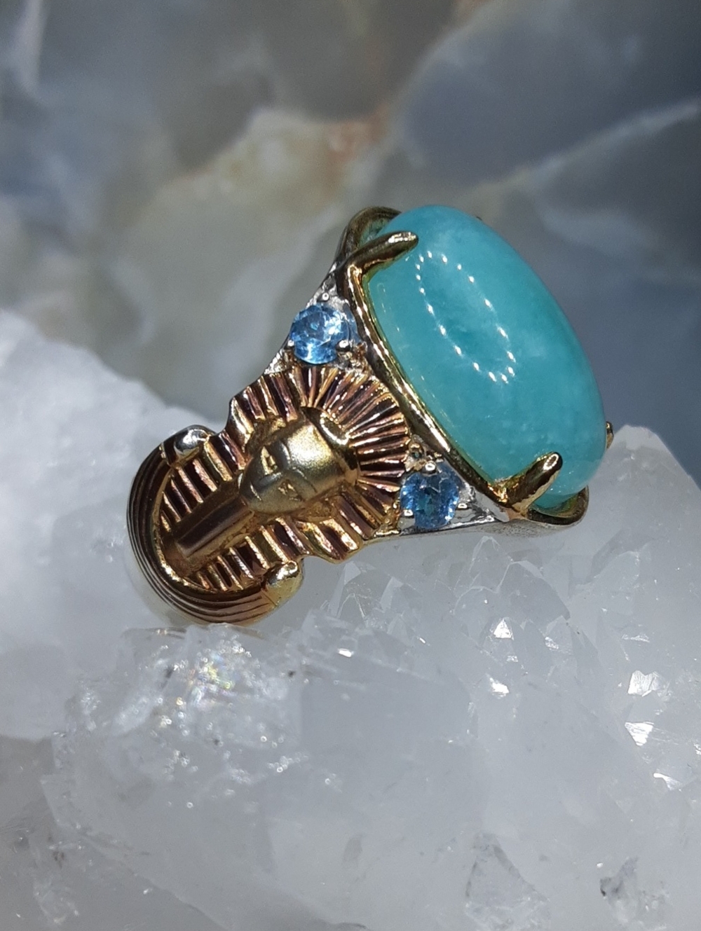 925 Amazonite, Swiss Topaz Egyptian Ring.
